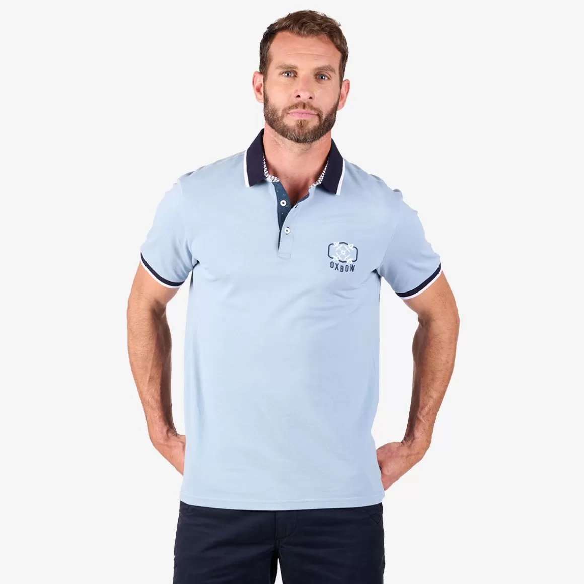 Polo NACHEM - Bleu Fumée-OXBOW Fashion